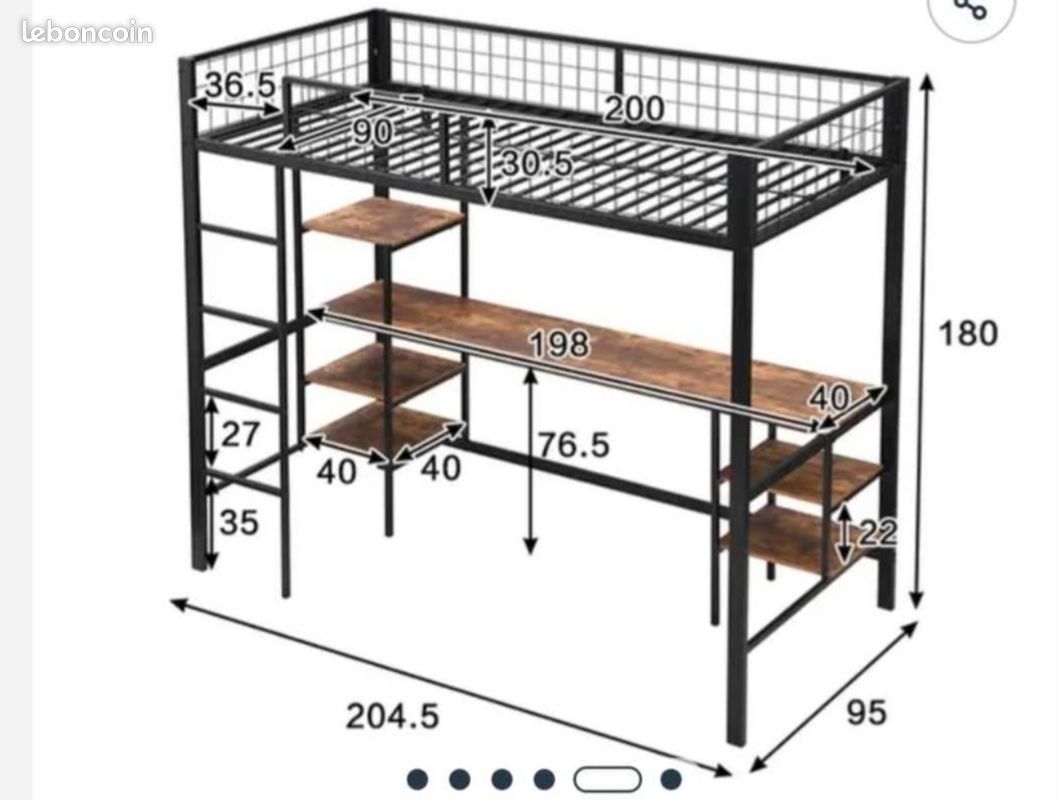 Lit mezzanine avec bureau (image 1)