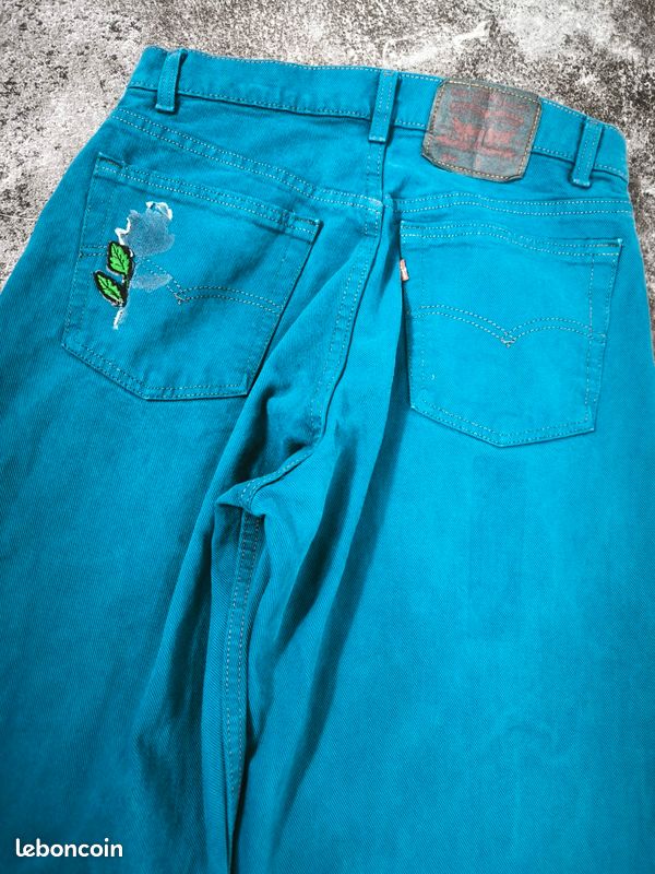 Pantalon Vintage Homme LongHorn By Niver Western Wear - Turquoise, Taille 38, Coupe Western (occasion)