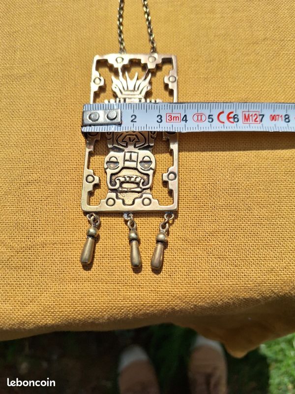 Collier Buffet Vintage En Bronze Motif Inca Années 70 - Occasion Très Bon état, Pendentif