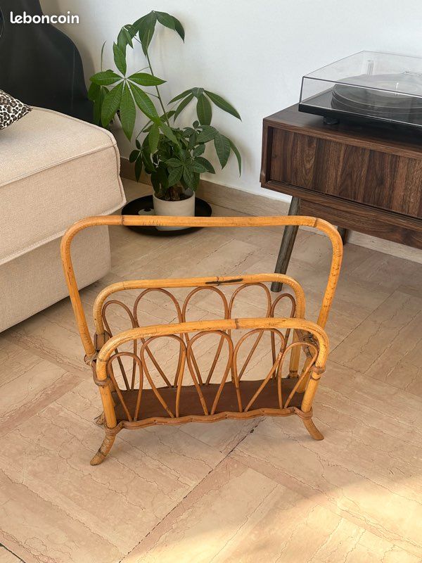 Porte-parapluies en métal vintage avec poignée en bambou, années 1960