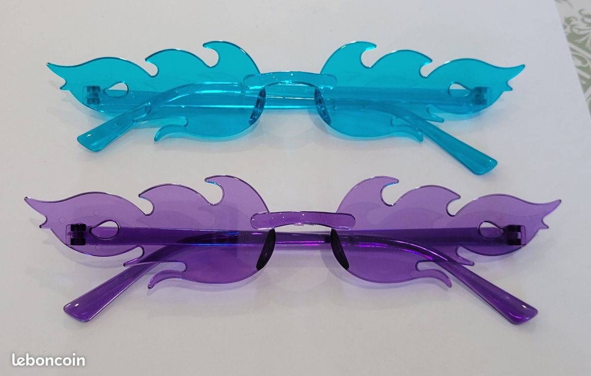 Lot de paires lunettes flamme disco années 80 bleu, violet
