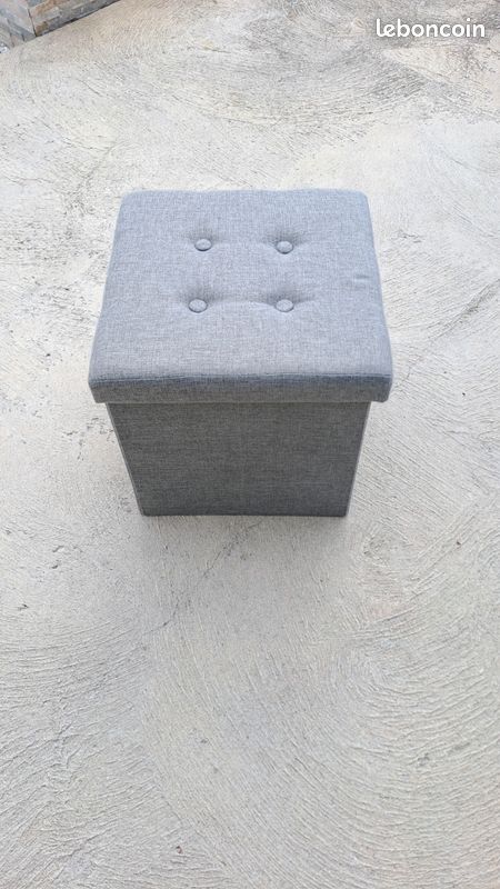 Lot de 3 poufs pliables gris imitation lin (image 1)