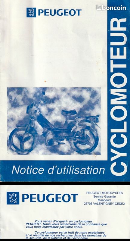 Manuel notice d'utilisation photocopie noir et blanc Peugeot 103 mots clés rcx spx mvl sp vogue (image 1)