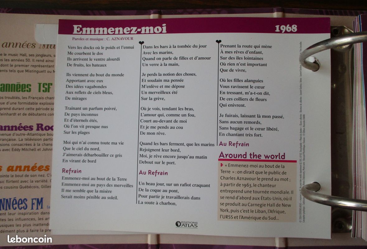 Classeur plaisir de chanter - Editions Atlas - paroles de chansons et accords de guitare ou autre instrument (image 5)