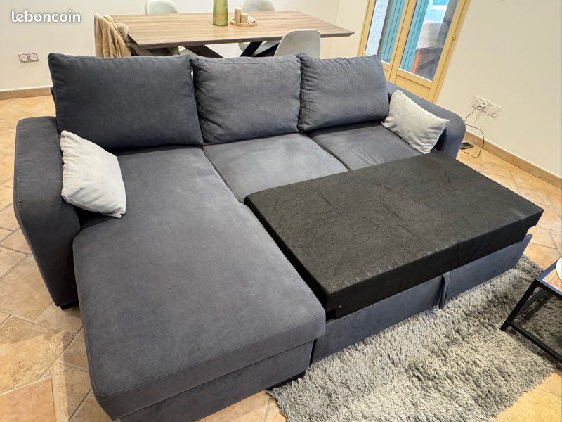 Canapé d’angle convertible réversible avec coffre – gris foncé, très bon état (image 3)