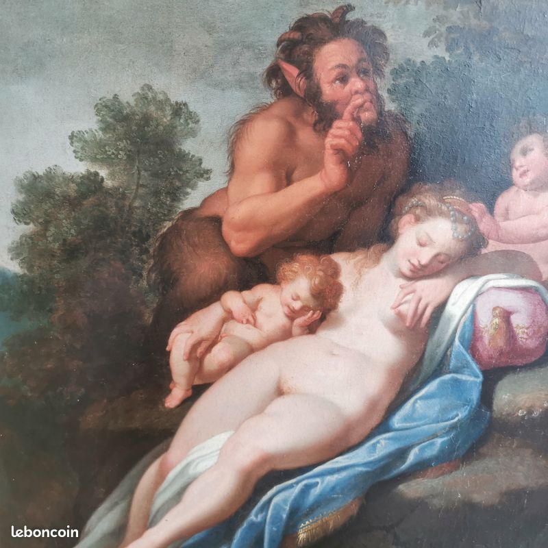 Tableau Huile sur panneau Vénus nue endormie époque XVIIIe avec angelots (image 5)