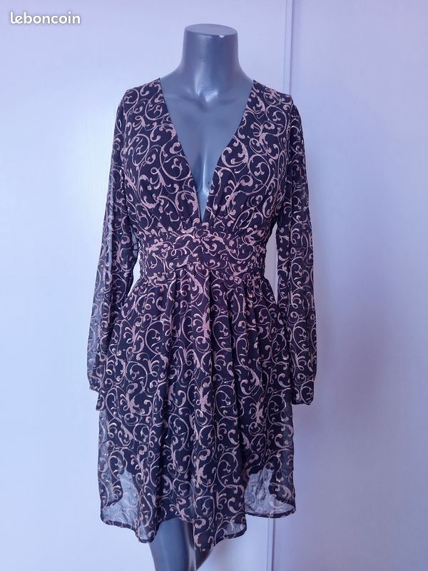 Robe De Soirée Noir Et Or Neuve Avec étiquettes - Marque Ycoo - Taille L - Étiquetée 53€