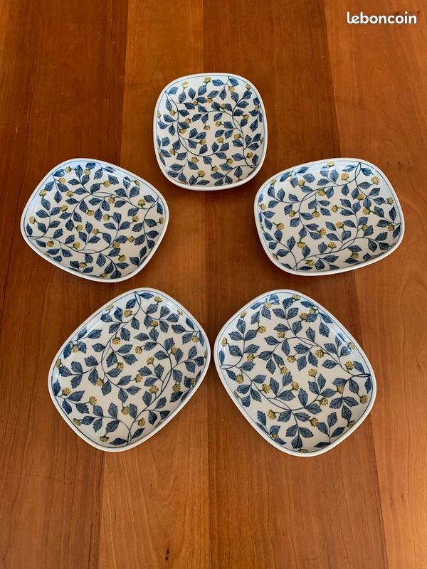 Lot de 5 assiettes japonaises rectangulaires en porcelaine à motif végétal de fraises de bois (image 9)