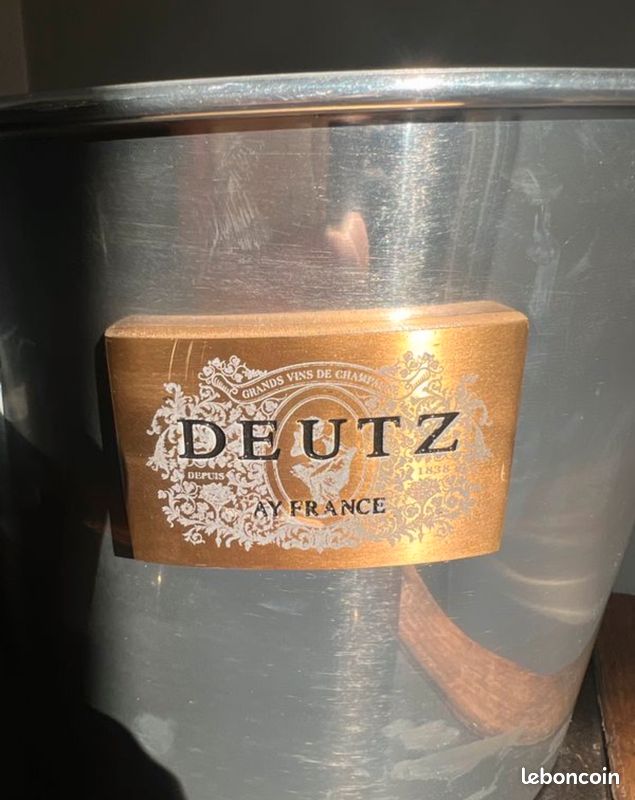 Seau à Champagne Publicitaire Deutz, Aluminium Argenté, Style Art Déco, Orange