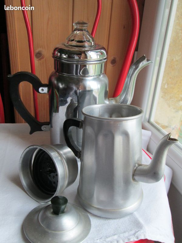 Cafetière ancienne en Cuivre Chromé et bouchon verre (image 3)