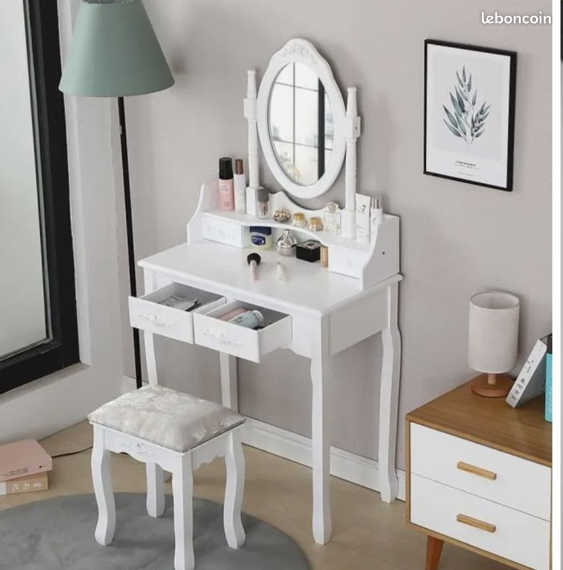 Coiffeuse blanche et tabouret (image 6)