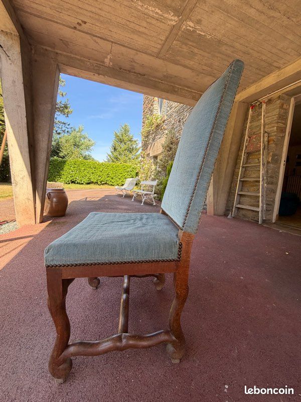 Chaise Louis XIII os de mouton velours bleu (image 9)