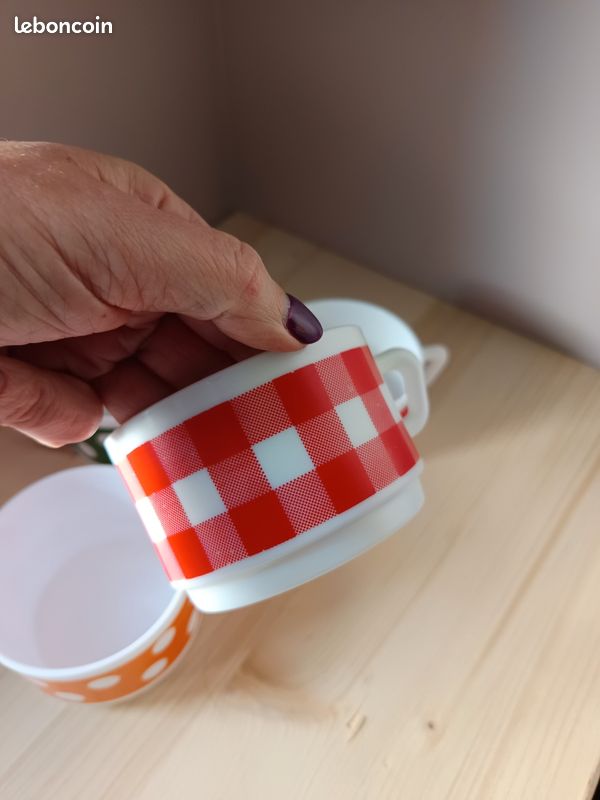 Lot De 6 Tasses à Pois Arcopal - Modèle POLKA - Vintage Années 70, Déco Cuisine