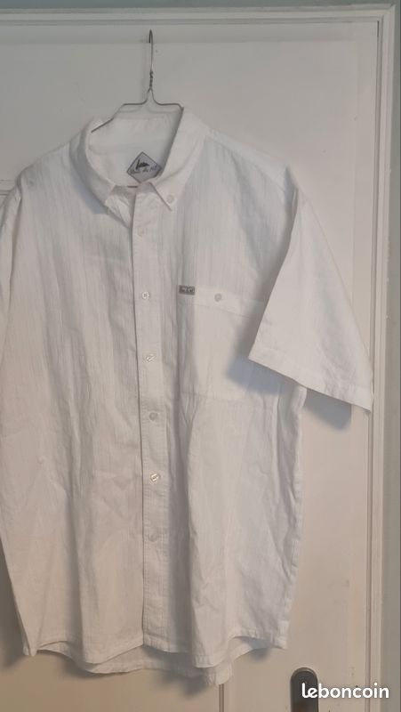 Chemise Homme Coton Blanc - Taille XXL, Manches Courtes, Occasion Bon État