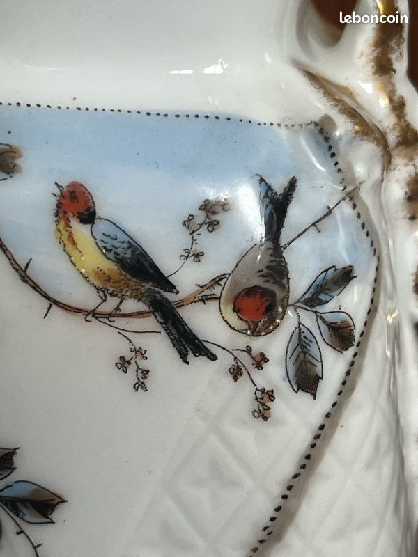 Pot à lait ancien porcelaine de Paris décor d’oiseaux et fleurs polychromes (image 3)