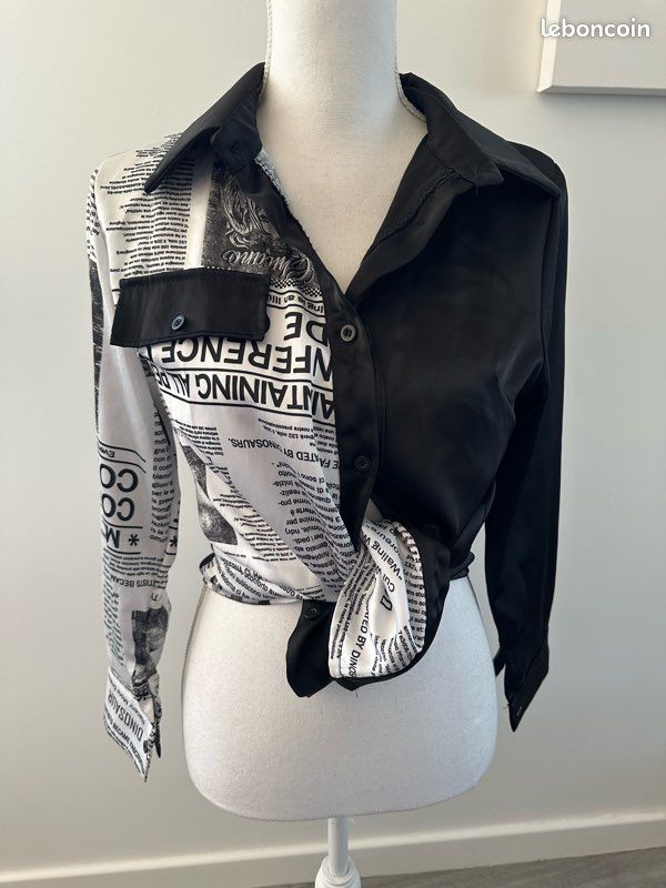 Chemisier bicolore noir et blanc satiné journal Y2K T36 S Vêtements