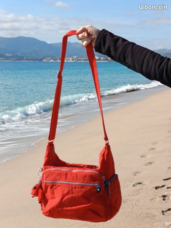 Sac Bandoulière Kipling Hélène Fuchsia & Orange - Tissu Nylon - Occasion En Très Bon état