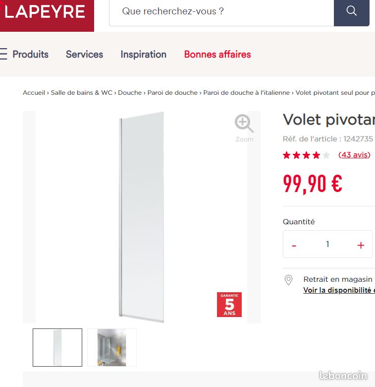 Paroi de douche Volet pivotant 200 * 40 (image 2)