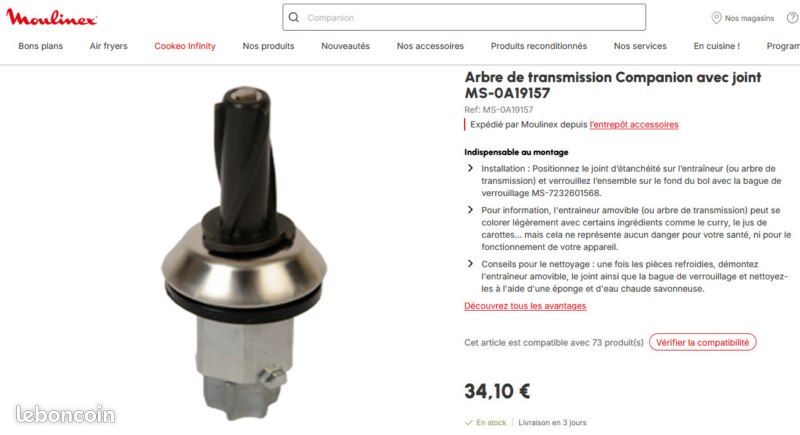 Albero di trasmissione U388 robot da cucina Moulinex Masterchef 2000 MS