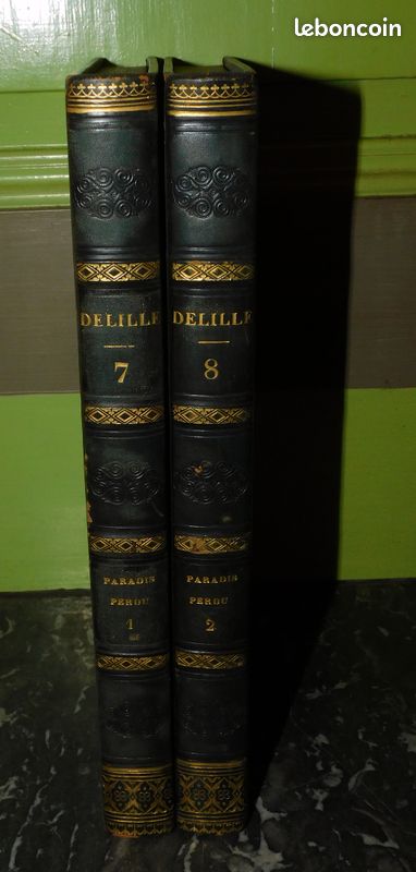 Le paradis perdu par milton traduit par jacques delille 2 volumes reliés 1820 poème christianisme adam ève satan lucifer (image 1)