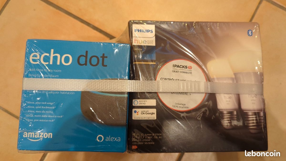 Philips Hue 2 E27 Echo Dot 3 Alexa Pack Essentielb Connecté Neuf (image 1)