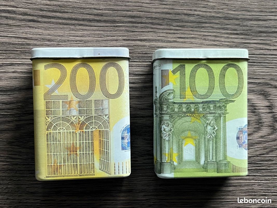 Lot de 2 boîtes en métal décoration billets en euro (image 1)