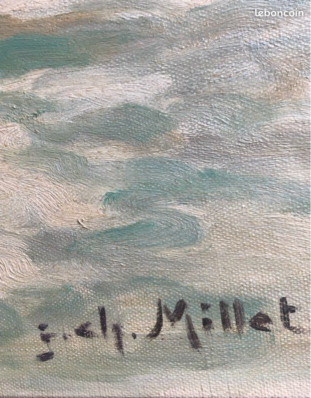 Tableau Ancien Huile Jean Charles Millet Paysage Marine XXe Impressionnisme (image 4)