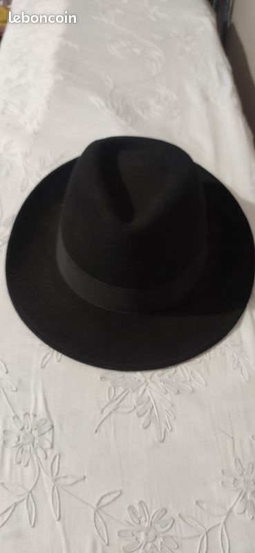 Chapeau En Feutre De Laine 100% - Noir - Taille M (55cm) - Vintage - Excellent état