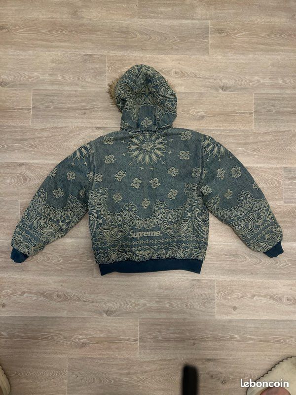 Supreme Bandana Jacquard Denim Hooded Work Jacket Bleu Vêtements