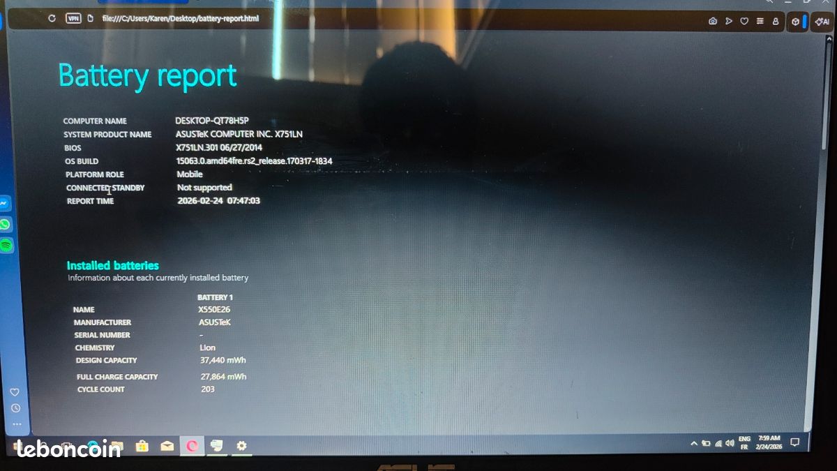 Cadran Contour D'écran (bezel) Noir Pour ASUS X751L F751 - Occasion, Fonctionnel, Remplacement
