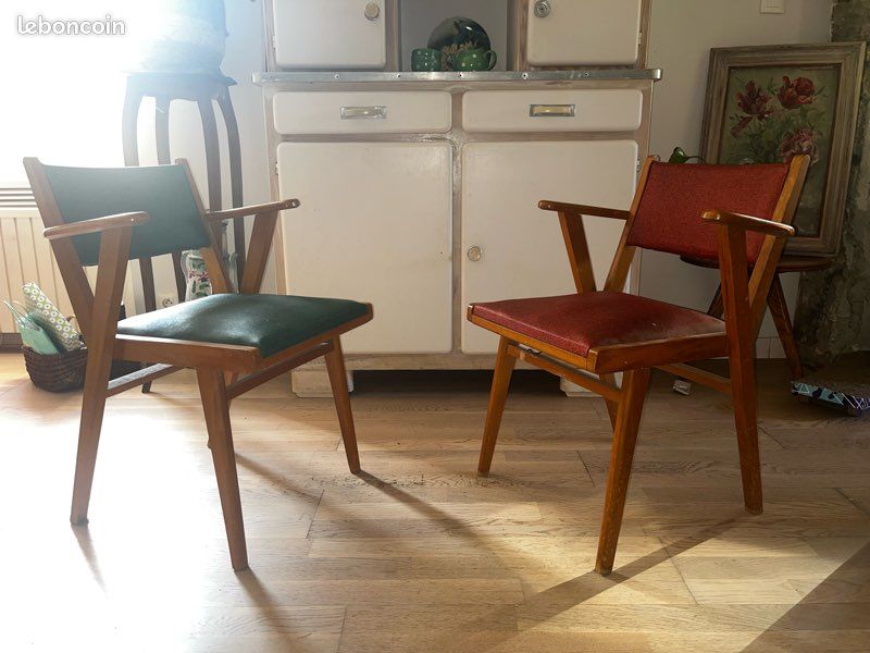 Deux fauteuils bridge années 60 pieds compas (image 1)