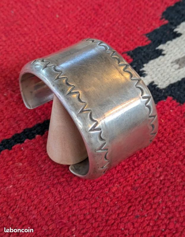 Antique Vintage Déco Argent Sterling 925 Faux Turquoise Manchette