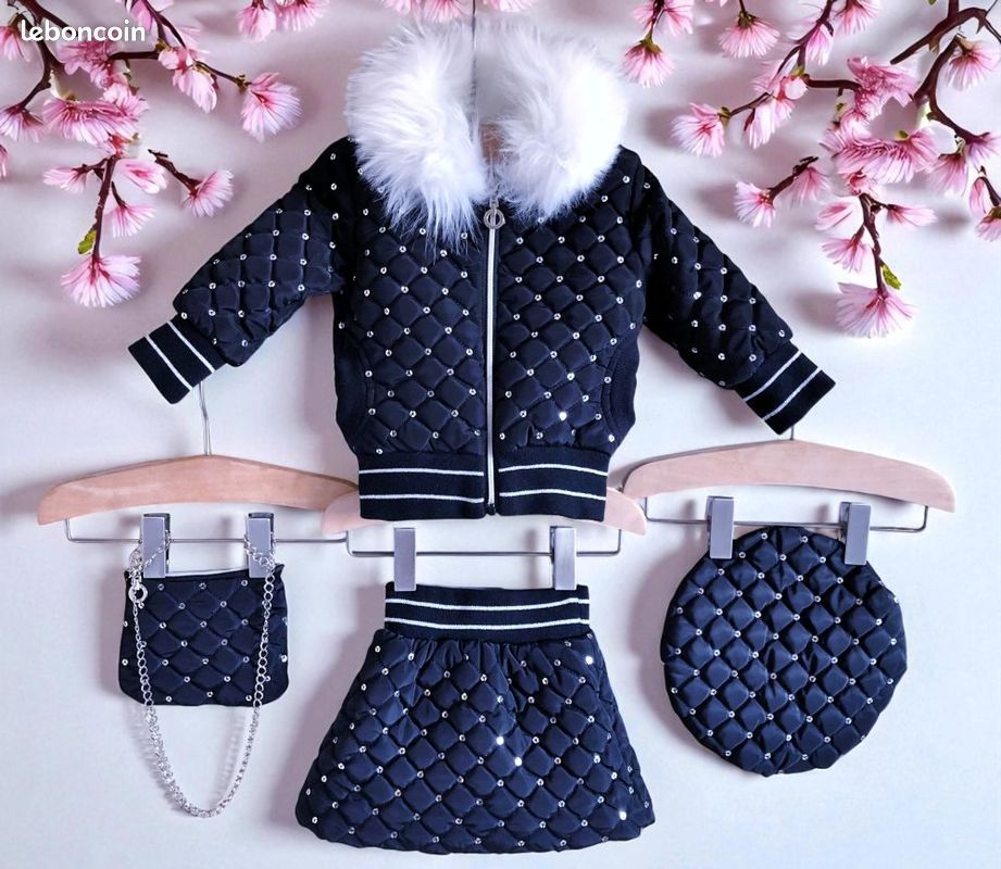 Chicaprie ensemble 4p bébé fille noir ornements fantaisies métal