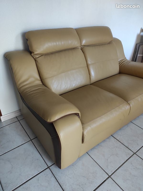 Canapé cuir+TV Samsung+tête de lit osier 140 (image 5)