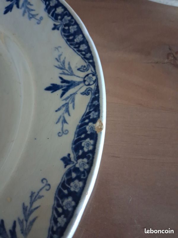 4 assiettes anciennes Gien Terre de Fer décor Menton – faïence bleue (image 5)