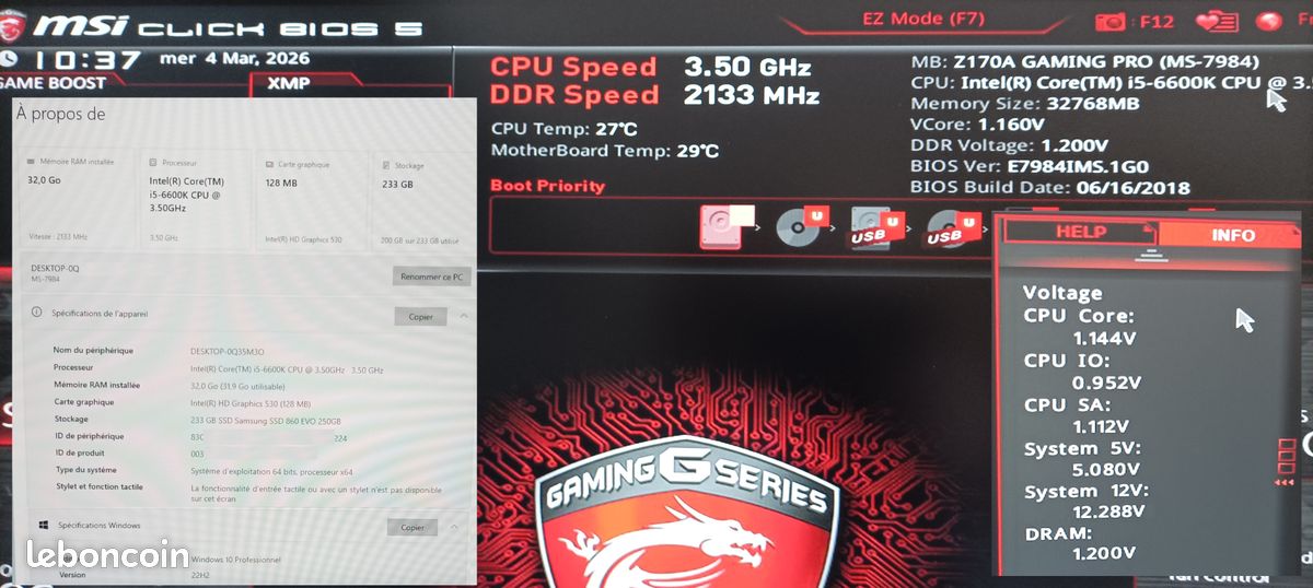 MSI Z170A Gaming Pro, i5-6600K, 32 Giga D4 (image 3)