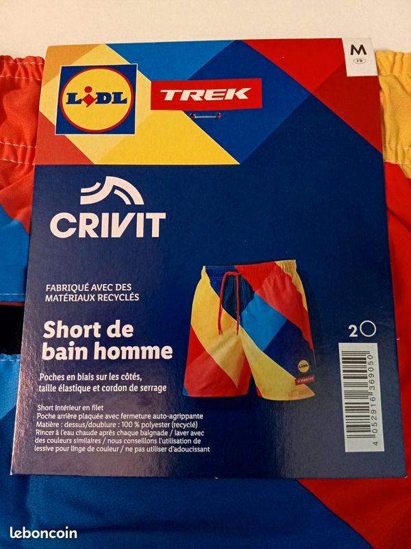 Short De Bain Trek Lidl Taille M – Style Vintage Motifs Géométriques Multicolore – Neuf Avec étiquette