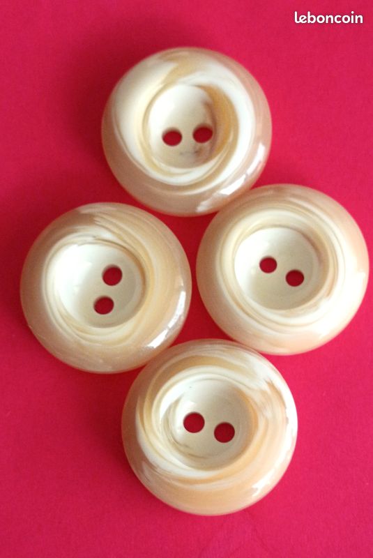 Lot De 6 Boutons Vintage En Plastique Crème 44mm | Années 50 | Pour Manteau, Tricot, Customisation