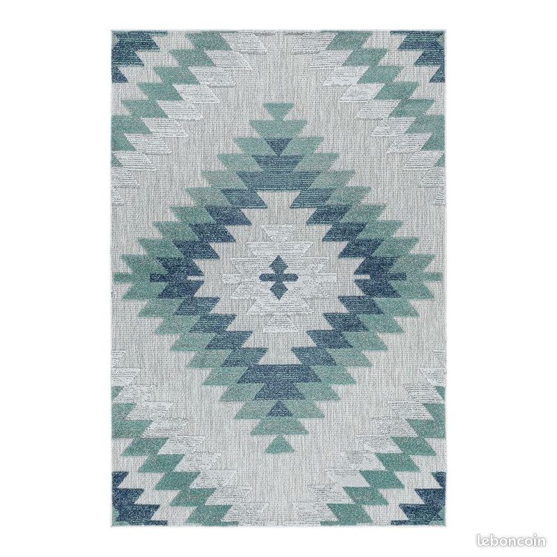 Tapis bleu extérieur et intérieur kilim Taro Bleu 80x250 (image 1)