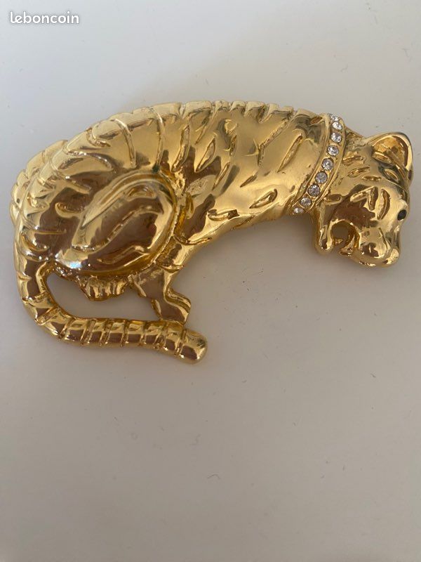 Fiorenza, grande broche panthère vintage en métal doré