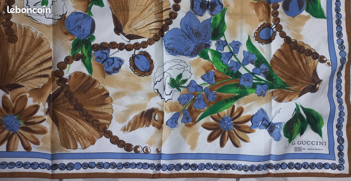 Foulard Carré En Soie Vintage - Marron à Fleurs, 88x88 Cm, Made In France