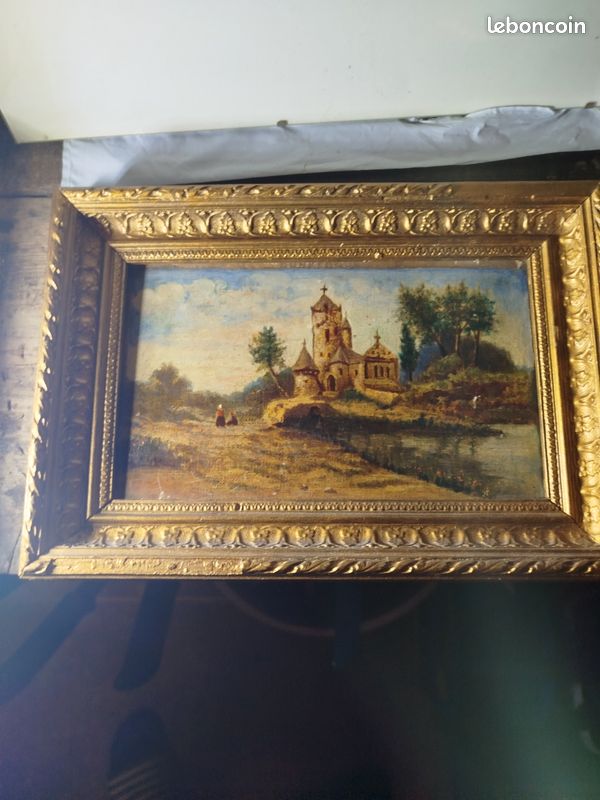 Tableau ancien, une huile sur panneau de bois datée de la fin du XIXe – début XXe siècle (image 1)