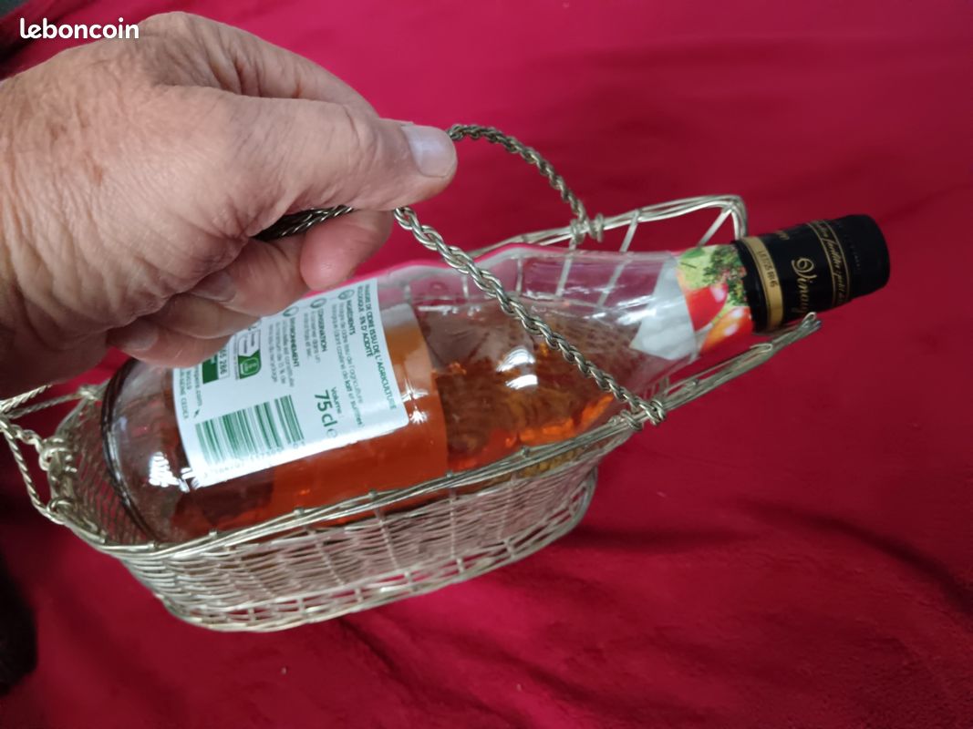 Panier porte bouteille en métal argentée vintage état correct très