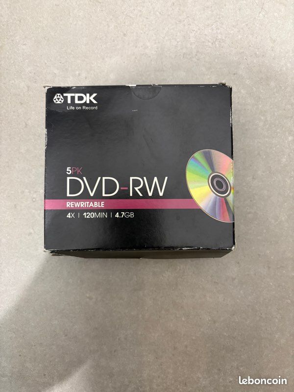 Boîte de 5 DVd-RW 120min 4,7GB (image 2)