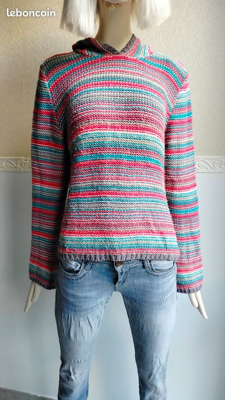 Pull rayé à capuche vintage Y2K coloré M(38/40) N (image 3)
