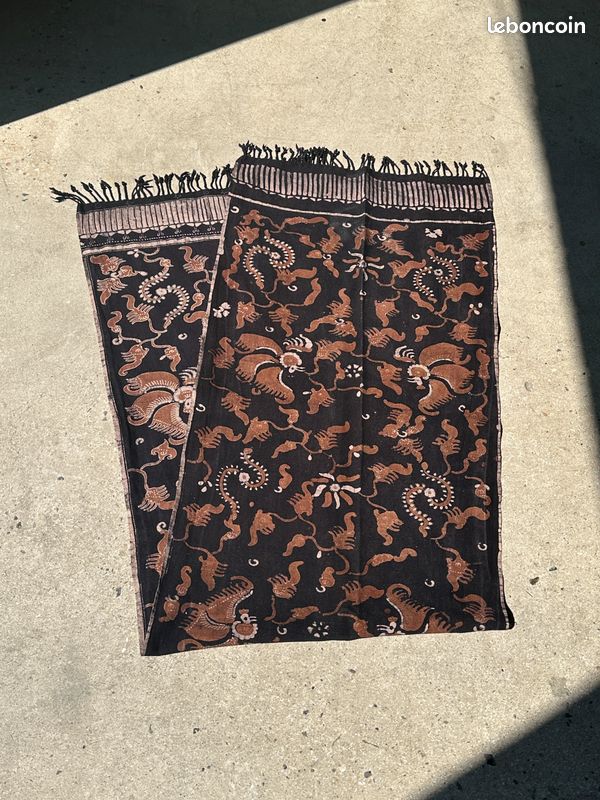 Batik imprimé noir et marron, tissu cérémoniel indonésien 185x50 (image 1)