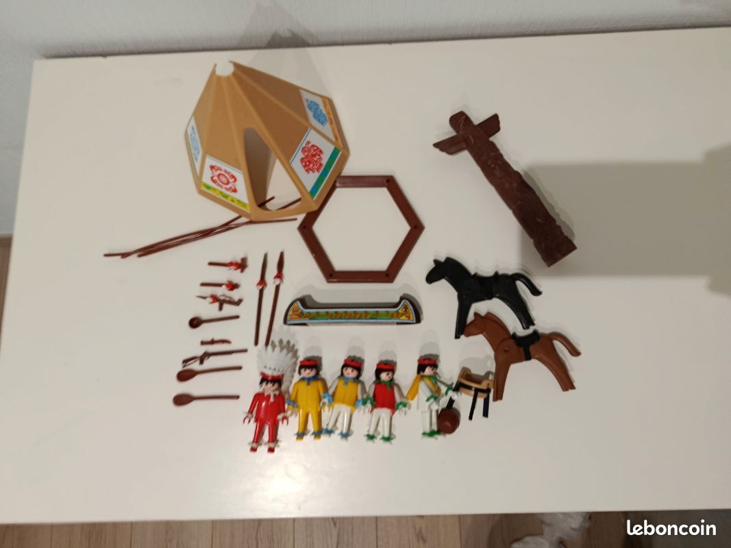 PLAYMOBIL Vintage Western – Totem Marron, Campement, Indiens – Set 3483 Des Années 1980