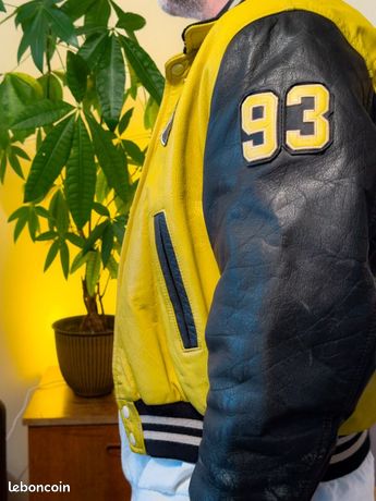 Veste En Cuir REDSKINS Vintage - Modèle Teddy 93, Taille L, Couleur Noir, Occasion Très Bon état