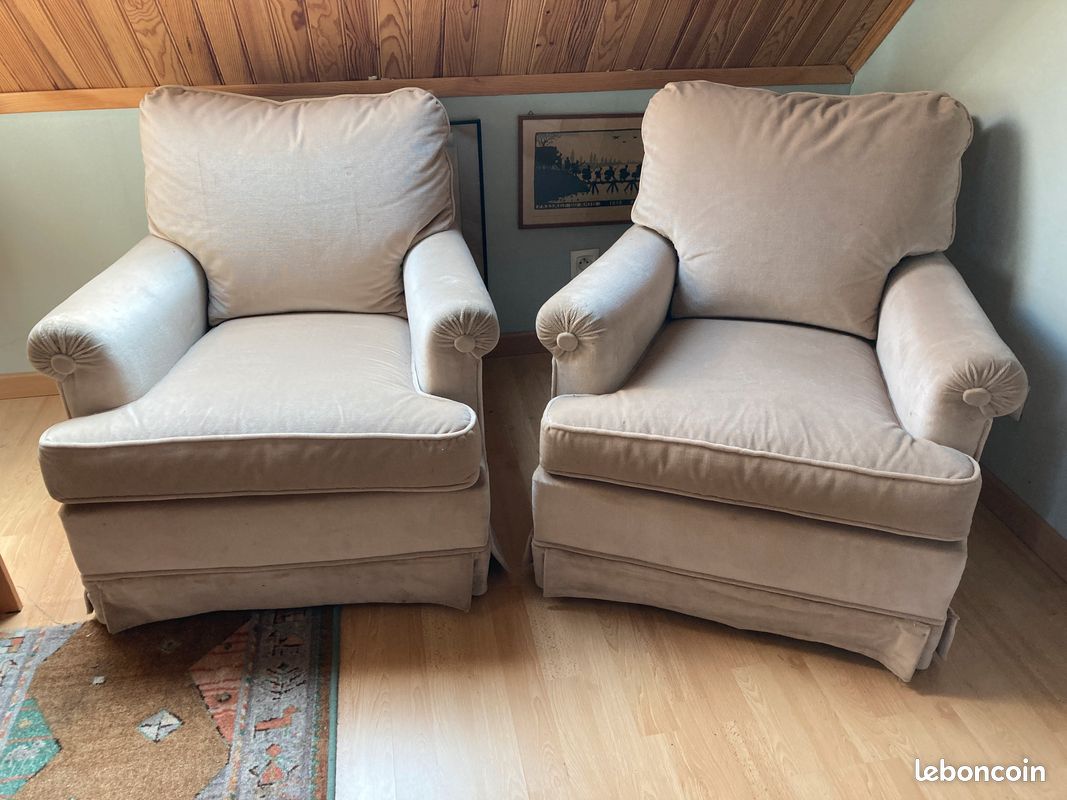 2 FAUTEUILS en tissu coloris blanc creme (image 2)