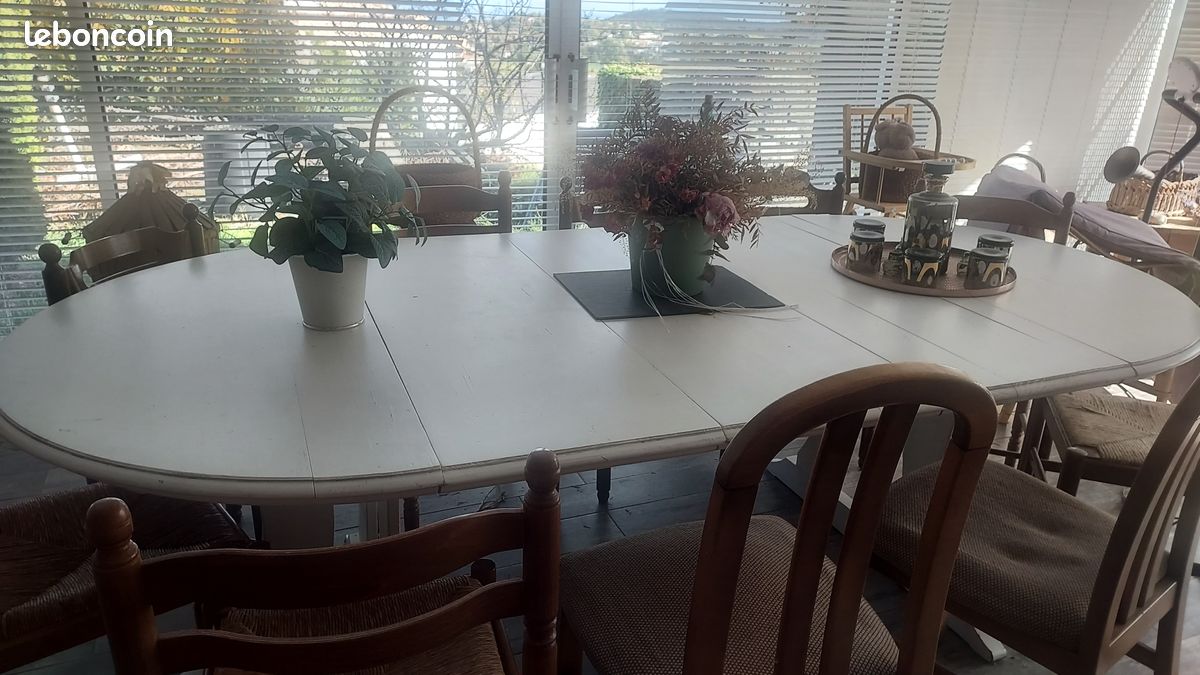 Table bois ronde avec 3 rallonges (image 1)
